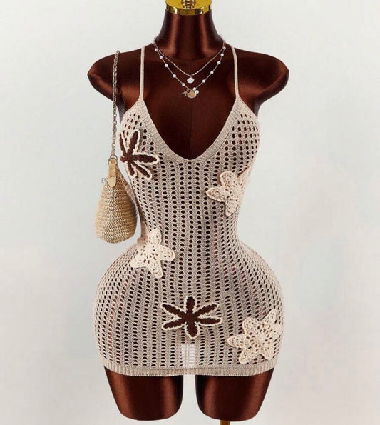 Butterfly Crochet Sheer Mini Dress