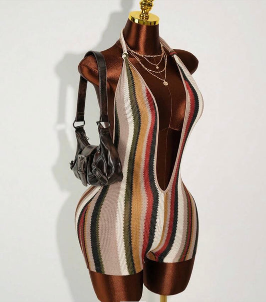 Striped Deep V knit Romper