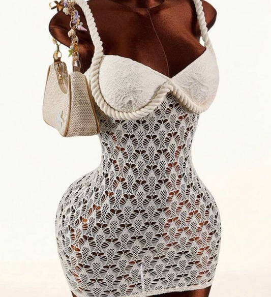 Island Doll Lace Bodycon Mini Dress- White